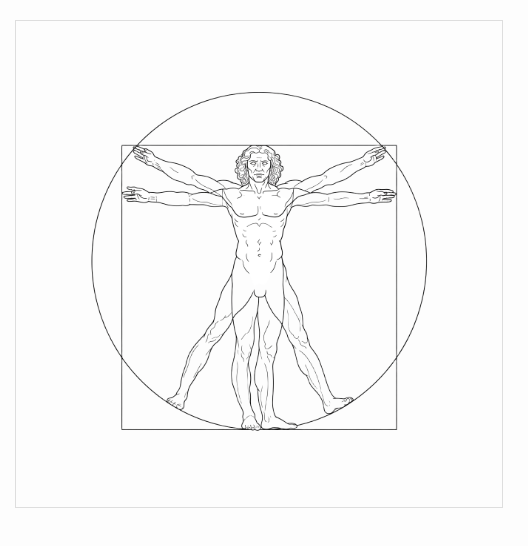 Renaissance Vitruvian figure study in fine line art